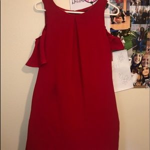 Red Dress, open shoulder. Super cute!